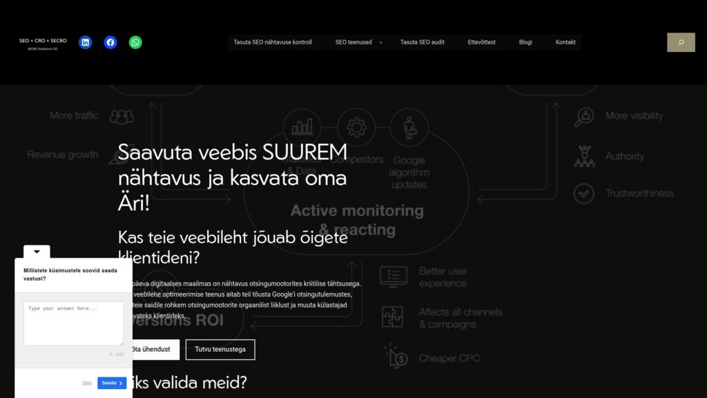 SECRO Solutions OÜ kodulehe ekraanipilt