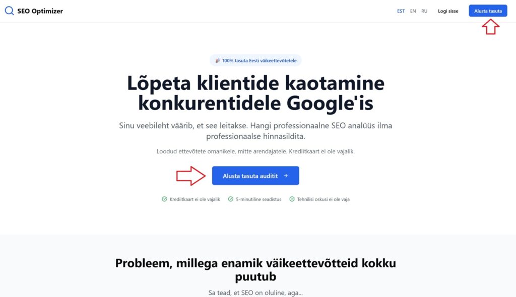 Pildil osutatakse, kuhu vaja klikkida, et registreeruda.