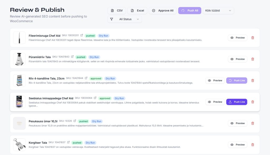 Pildil on näha, kuidas toimib Bulk SEO andmete saatmine e-poodi