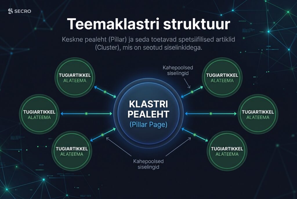Teemaklastri struktuur: klastri pealeht (Pillar) ja tugiartiklid siselinkidega.